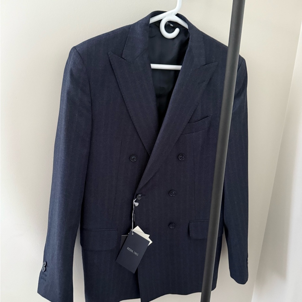 Men's Navy Double-Breasted Blazer - 100% Merino Wool
